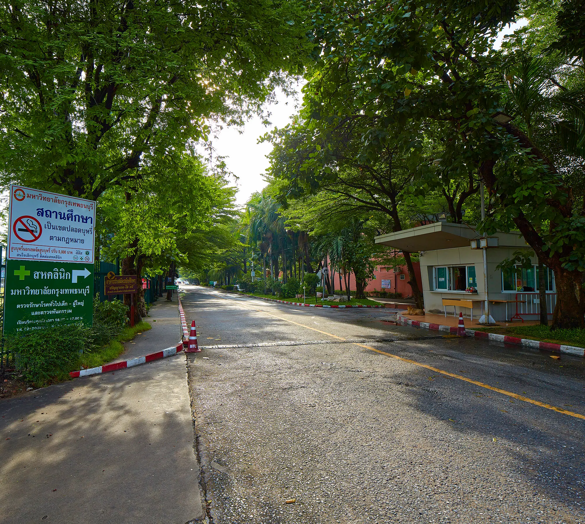 ป้ายหน้ามหาวิทยาลัย และทางเข้า - ภาพถ่ายสถานที่ในมหาวิทยาลัยกรุงเทพธนบุรี